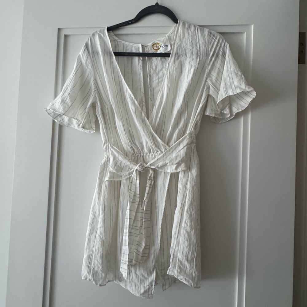 Women's White and grey/blue striped Playsuit-romper